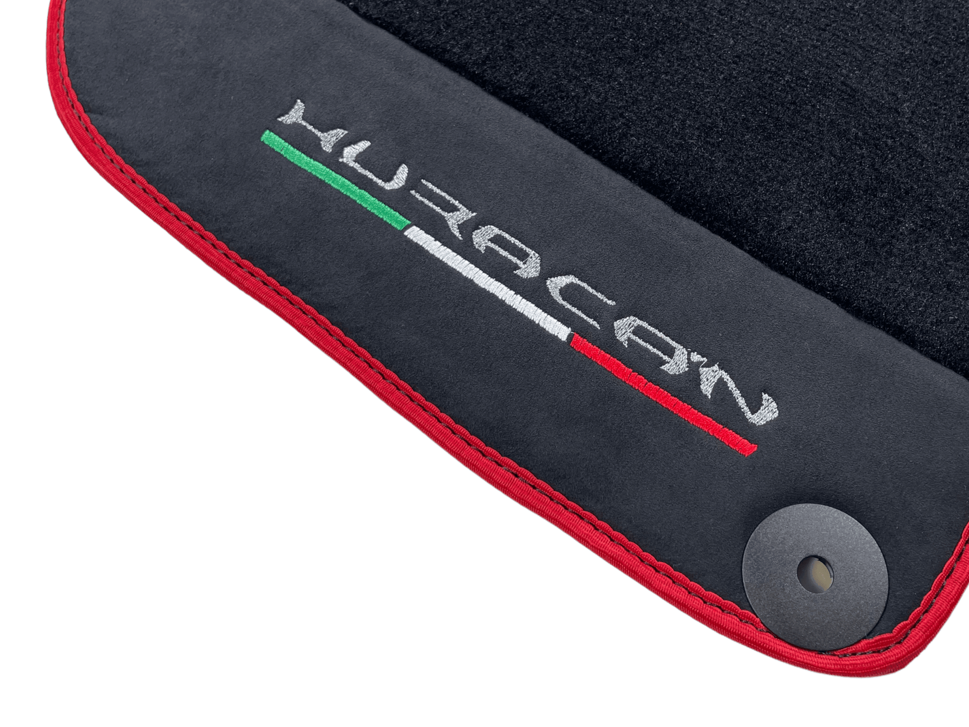 Black Floor Mats for Lamborghini Huracan with Alcantara Leather And Red Trim - AutoWin