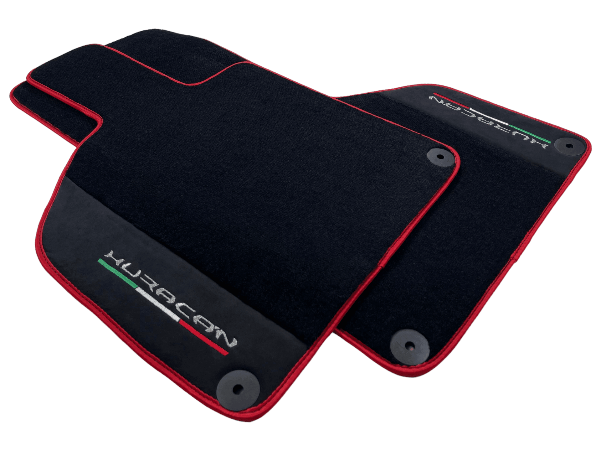 Black Floor Mats for Lamborghini Huracan with Alcantara Leather And Red Trim - AutoWin