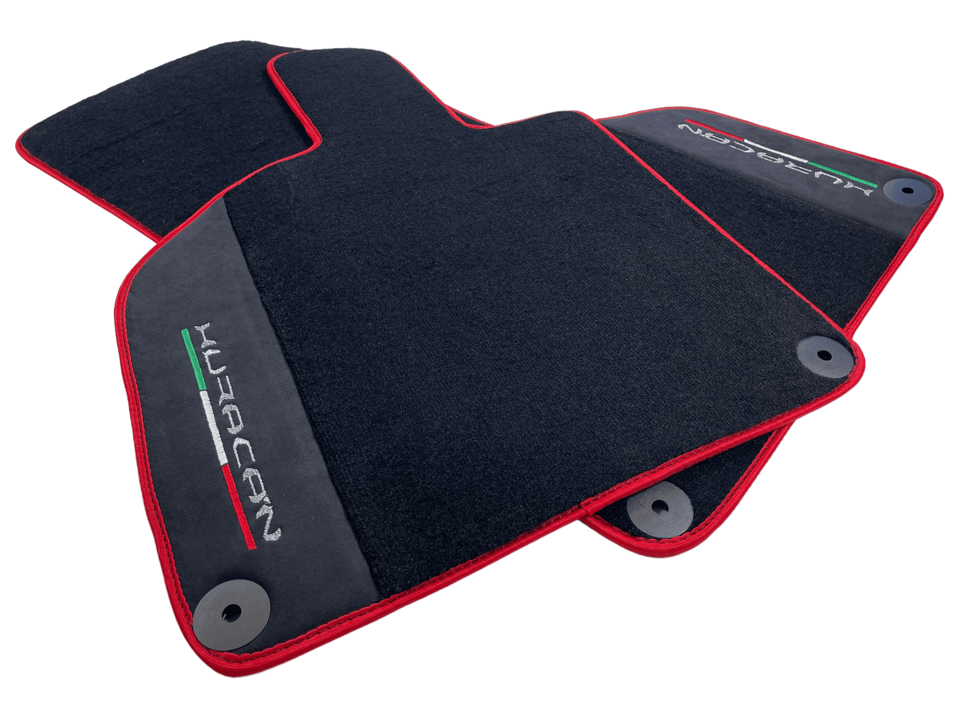 Black Floor Mats for Lamborghini Huracan with Alcantara Leather And Red Trim - AutoWin