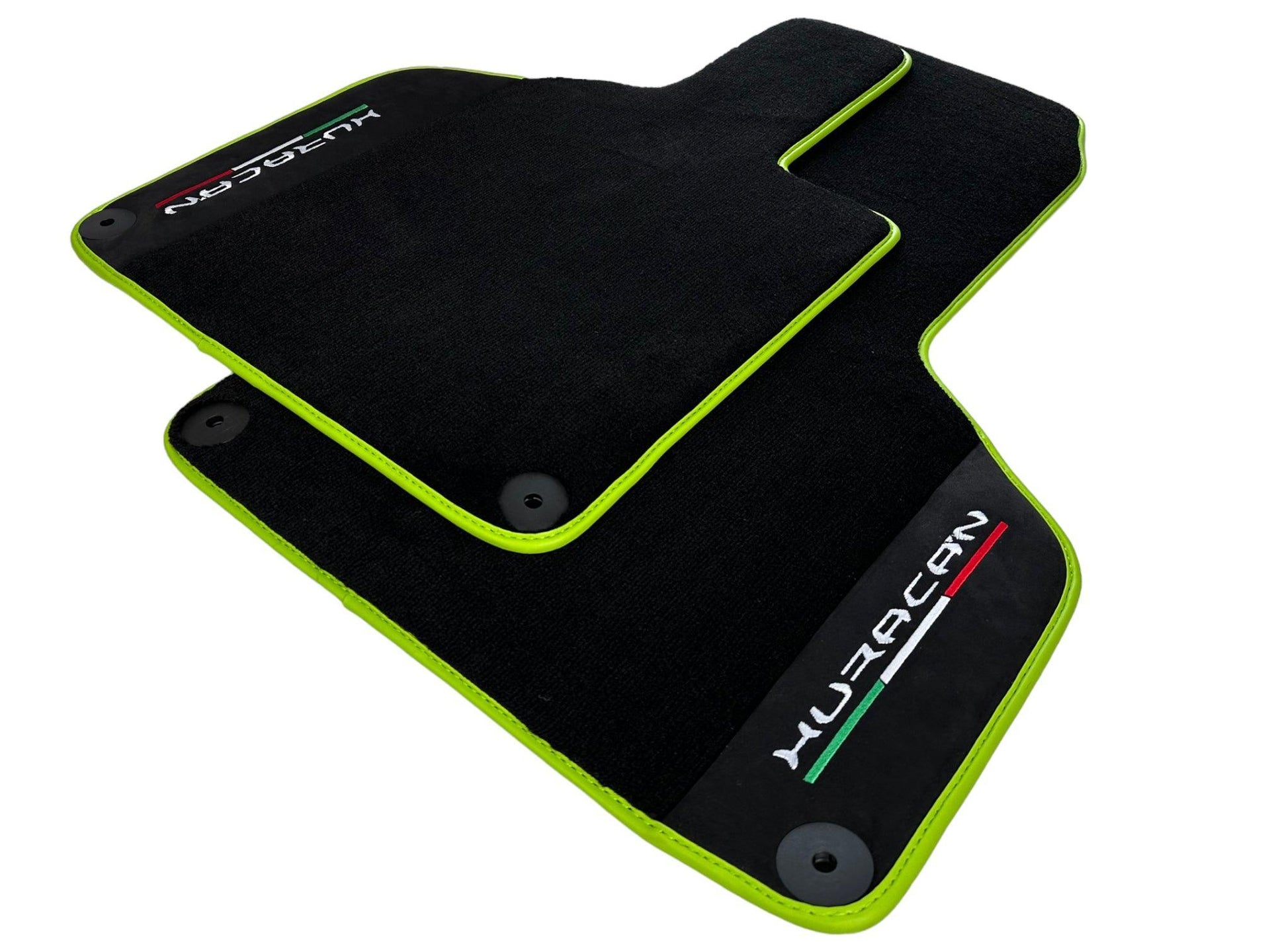 Black Floor Mats for Lamborghini Huracan With Alcantara Leather Green Trim - AutoWin