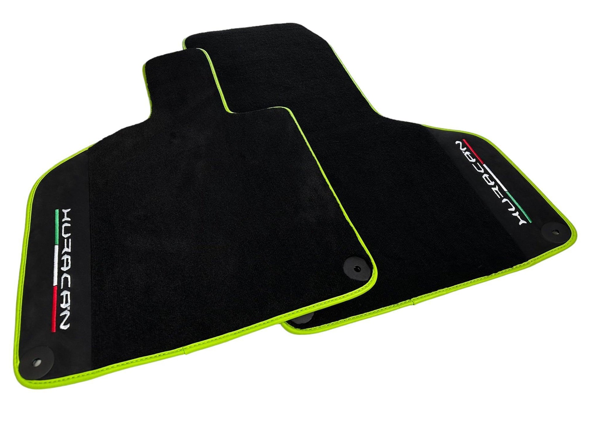 Black Floor Mats for Lamborghini Huracan With Alcantara Leather Green Trim - AutoWin