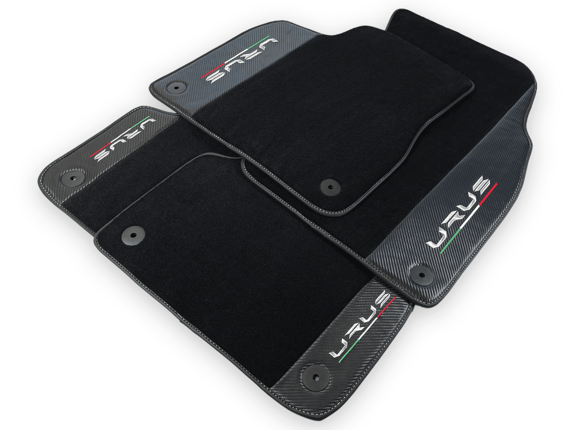 Black Floor Mats For Lamborghini Urus With Carbon Fiber Leather - AutoWin