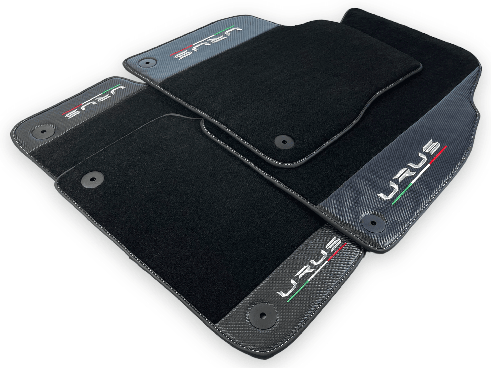 Black Floor Mats For Lamborghini Urus With Carbon Fiber Leather - AutoWin