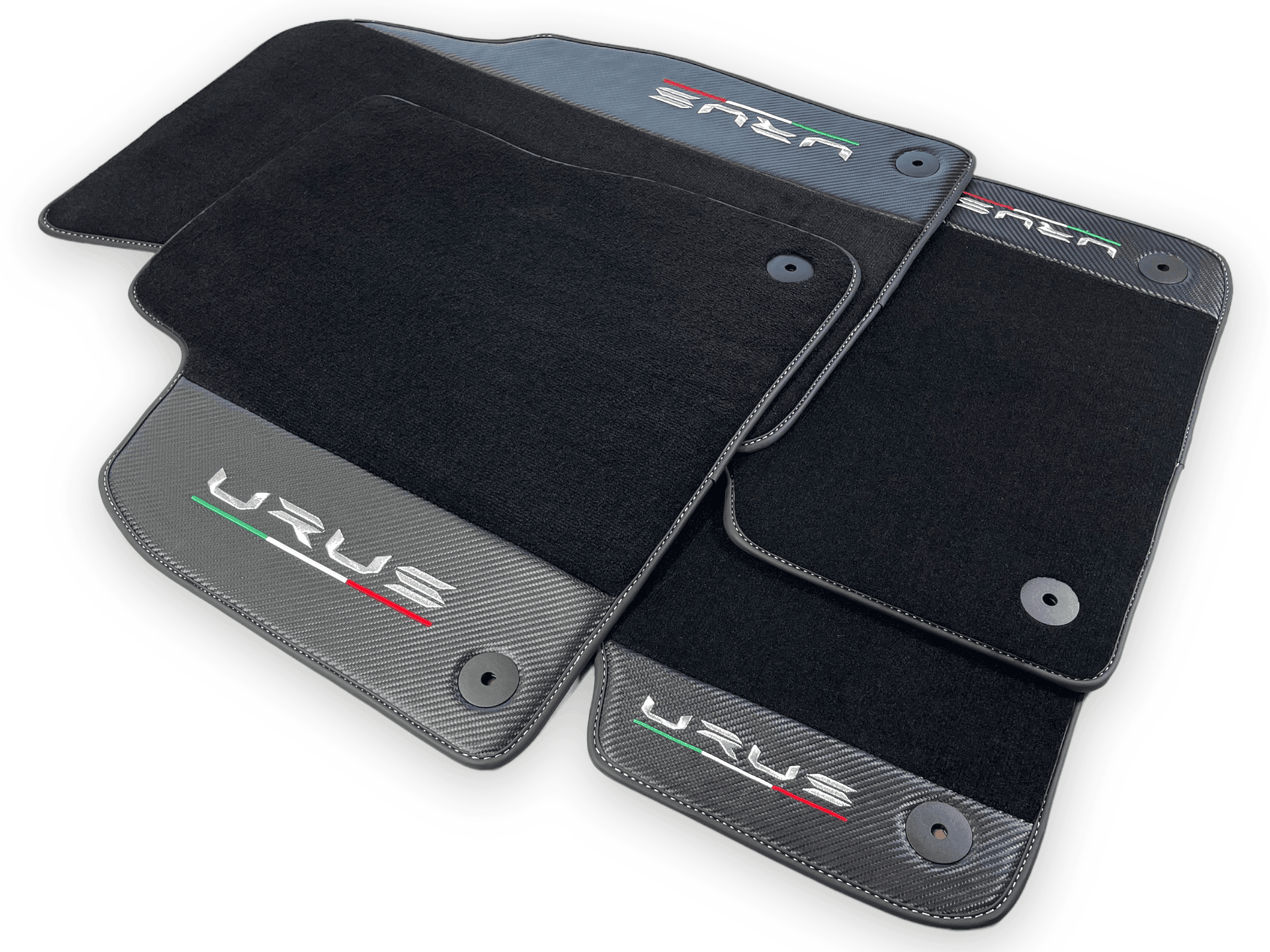 Black Floor Mats For Lamborghini Urus With Carbon Fiber Leather - AutoWin