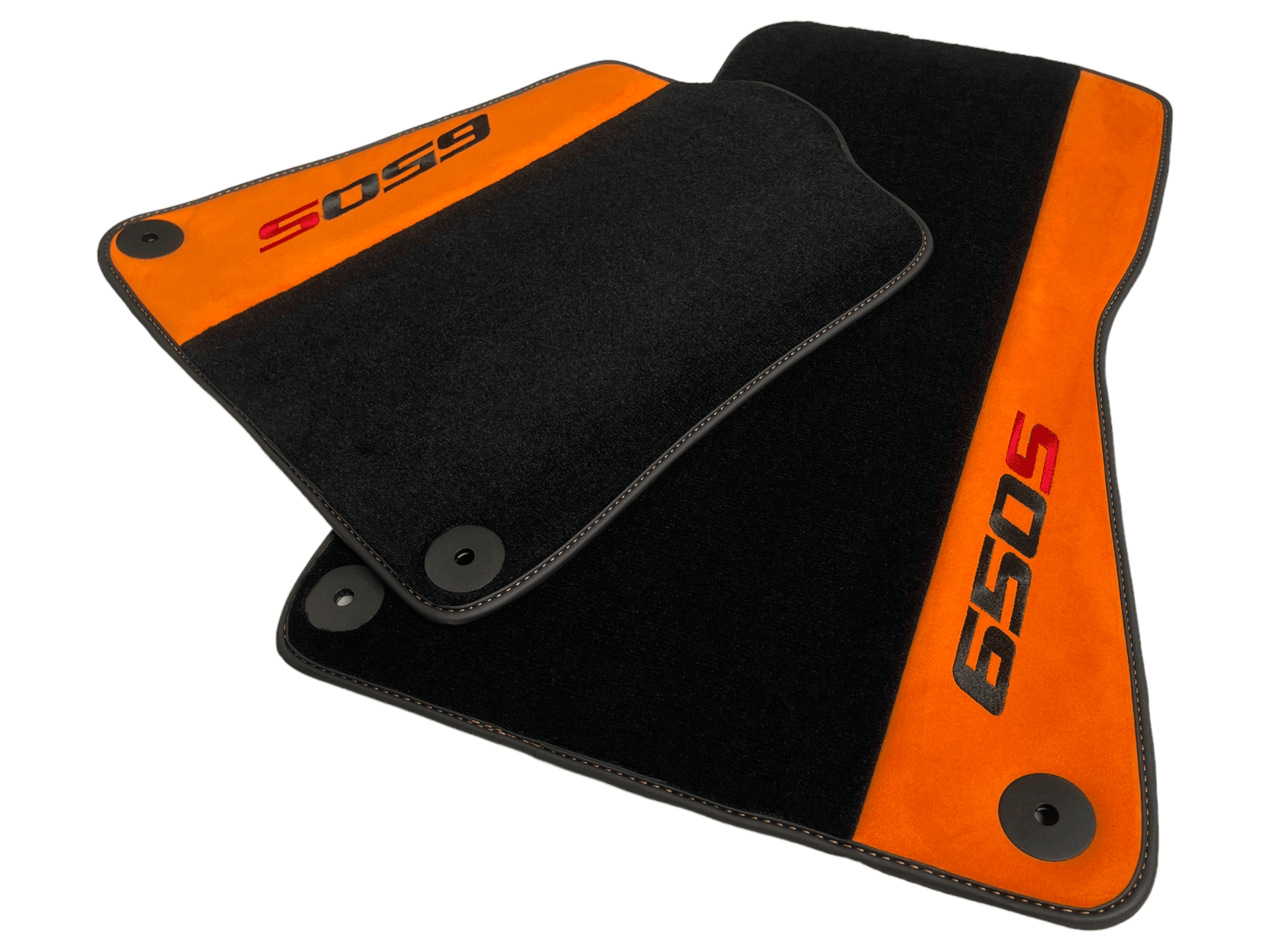 Black Floor Mats For McLaren 650S Black Tailored With Orange Alcantara Leather - AutoWin