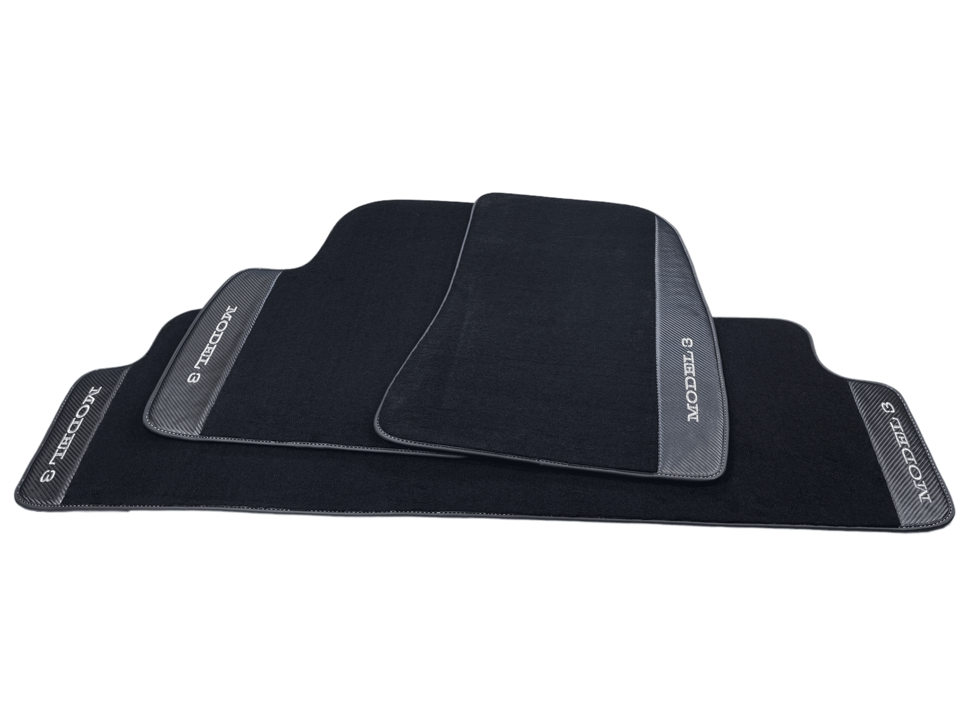 Black Floor Mats For Tesla Model 3 With Carbon Fiber Leather - AutoWin