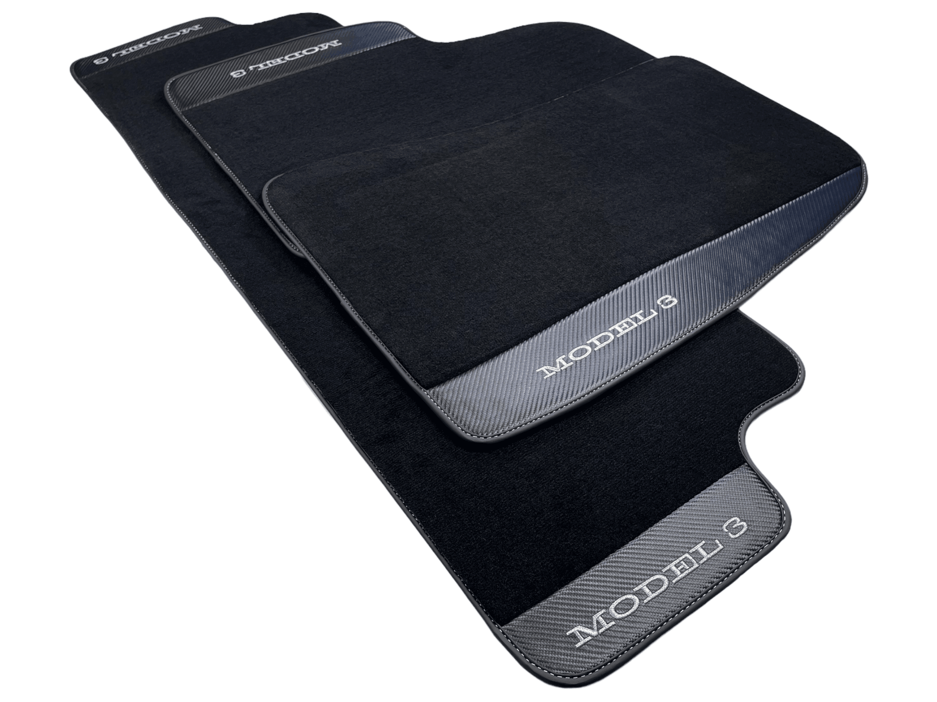 Black Floor Mats For Tesla Model 3 With Carbon Fiber Leather - AutoWin