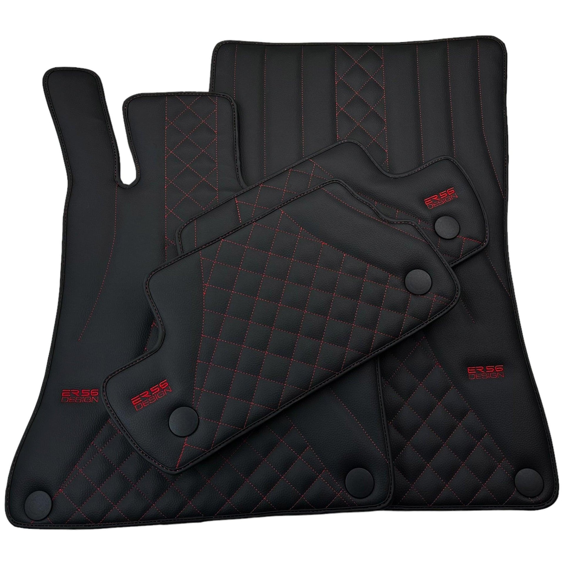 Black Leather Floor Mats For Mercedes Benz E-Class W210 Sedan (1995-2002) | ER56 Design - AutoWin