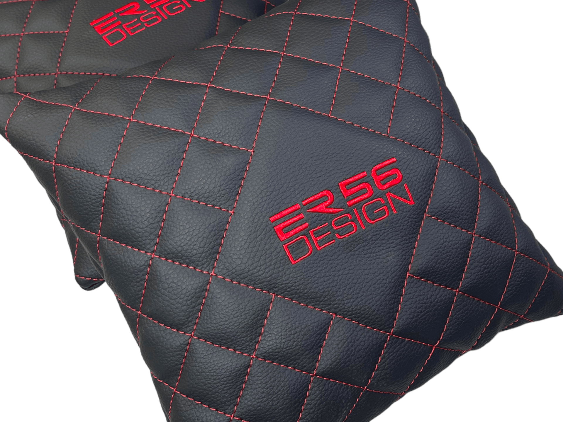 Black Leather Pillows ER56 Design Set of 2 Red Sewing - AutoWin