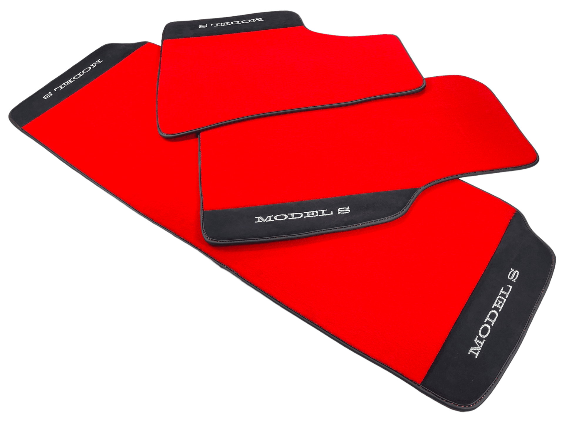 Red Floor Mats For Tesla Model S With Alcantara Leather - AutoWin