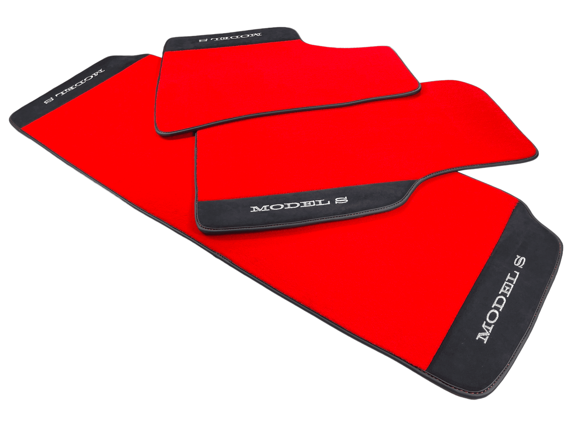 Red Floor Mats For Tesla Model S With Alcantara Leather - AutoWin