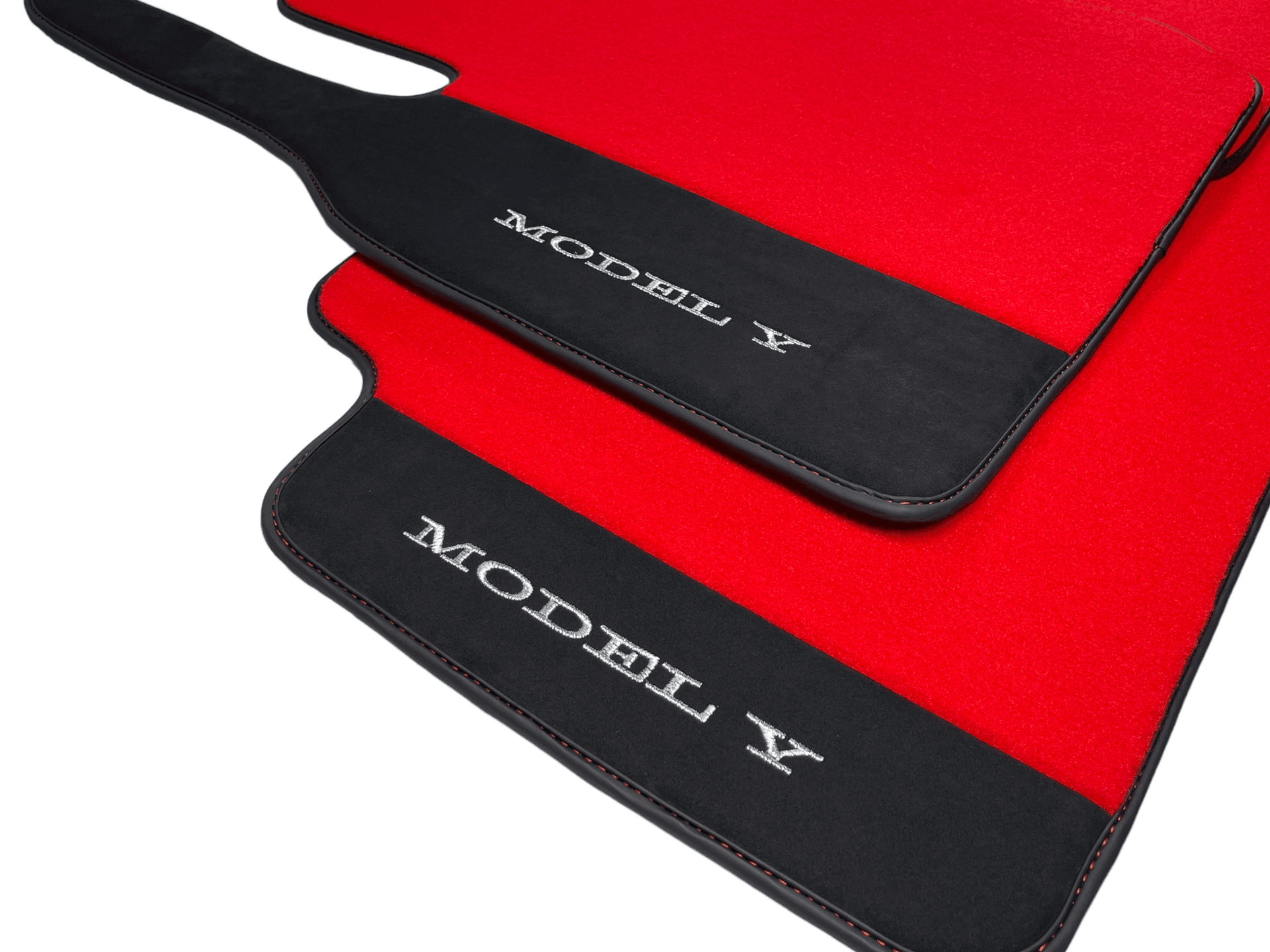 Red Floor Mats For Tesla Model Y With Alcantara Leather - AutoWin