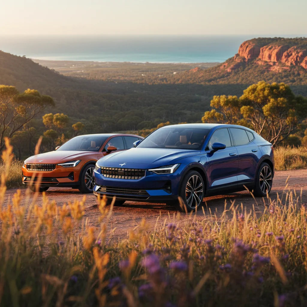 Editorial photo-realistic HERO image for automotive news (2026-03-03). Feature Polestar vehicles specifically Polestar 7. Scene: A sleek Polestar 7 EV