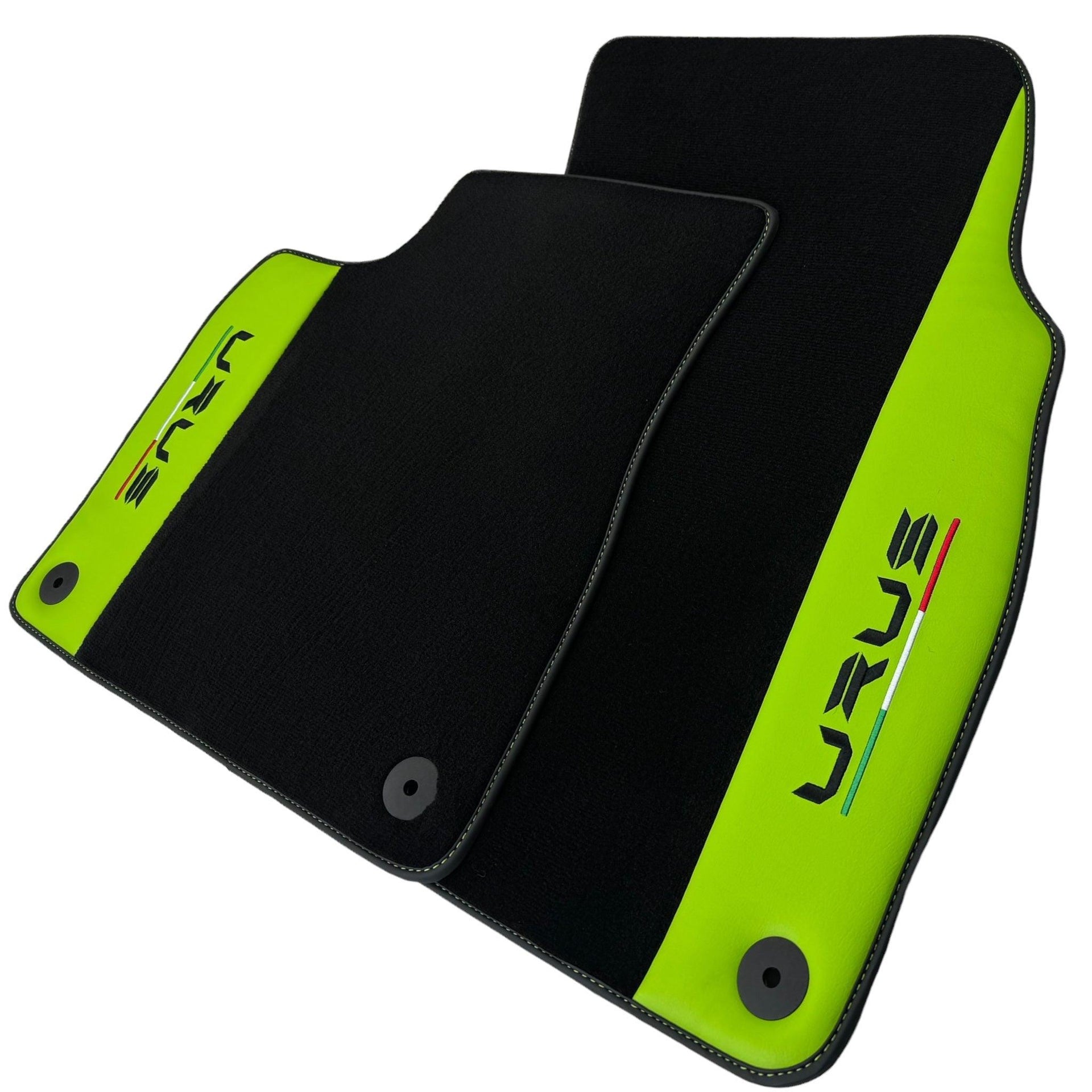 Black Floor Mats for Lamborghini Urus with Green Leather | Black Logo - AutoWin