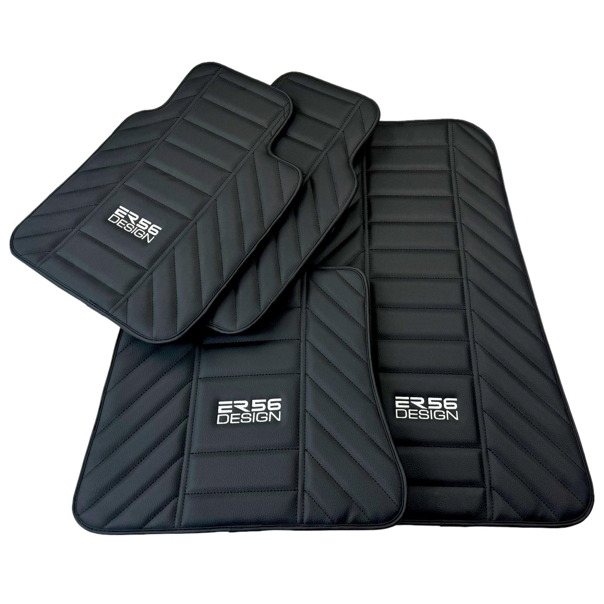 Black Leather Floor Mats for Rolls Royce Cullinan (2018-2023) ER56 Design - AutoWin