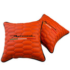 Orange Leather Pillows Performante Set of 2 with Black Sewing - AutoWin