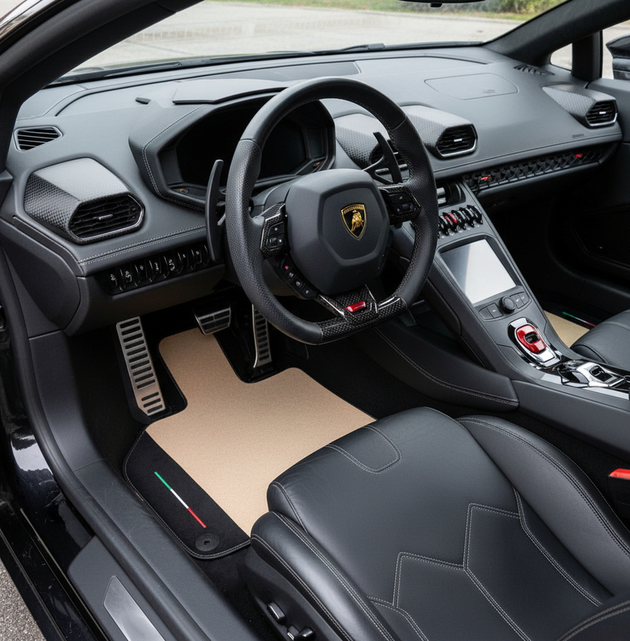 Custom Beige Floor Mats for Lamborghini Huracan EVO with Alcantara Leather