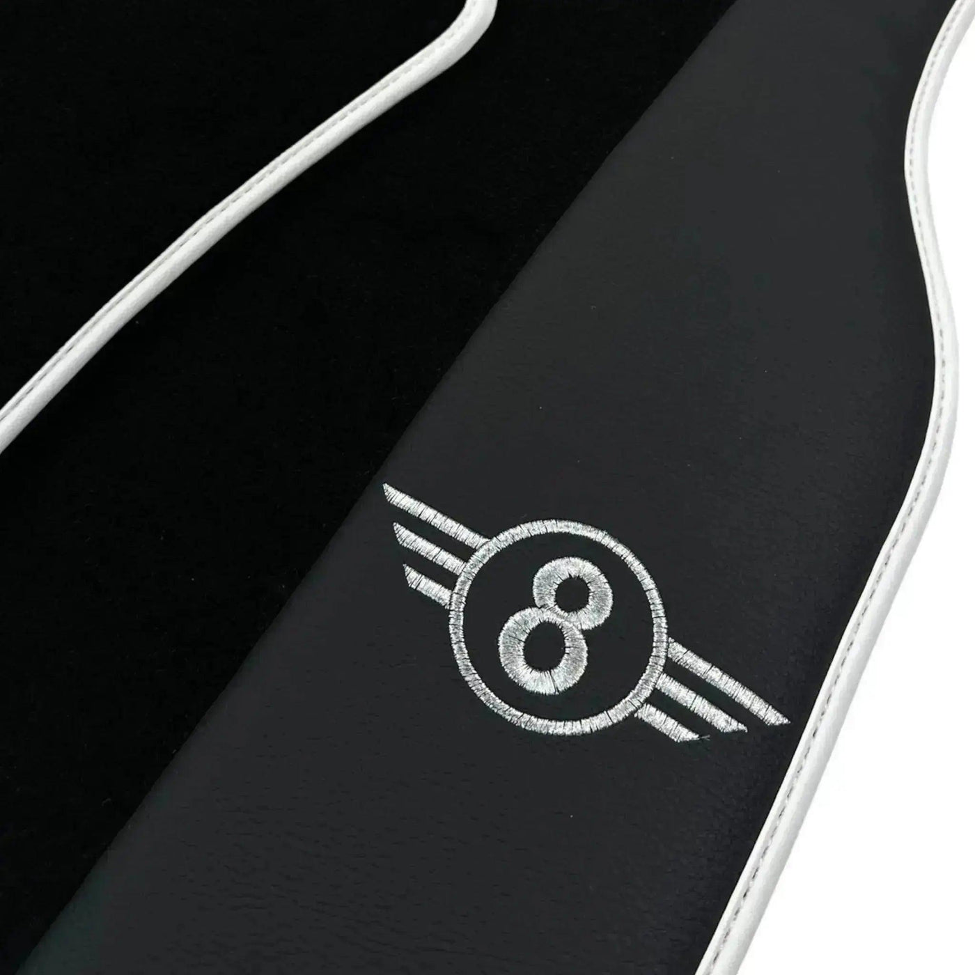 Black Floor Mats for Mini Clubman R55 (2007-2015) with Leather | White Trim - AutoWin