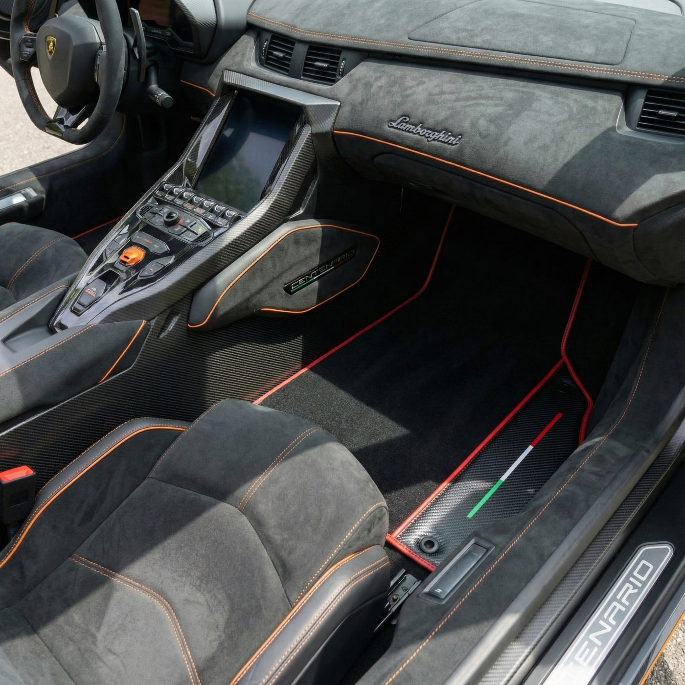 Customizable Black Floor Mats for Lamborghini Centenario (2016-2017) with Carbon Fiber