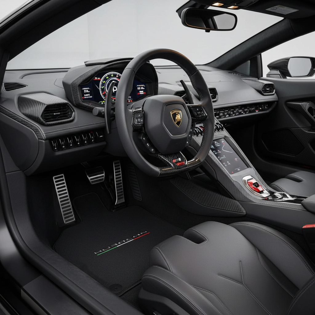 Black Carbon Fiber Floor Mats for Lamborghini Huracan STO - AutoWin.EU