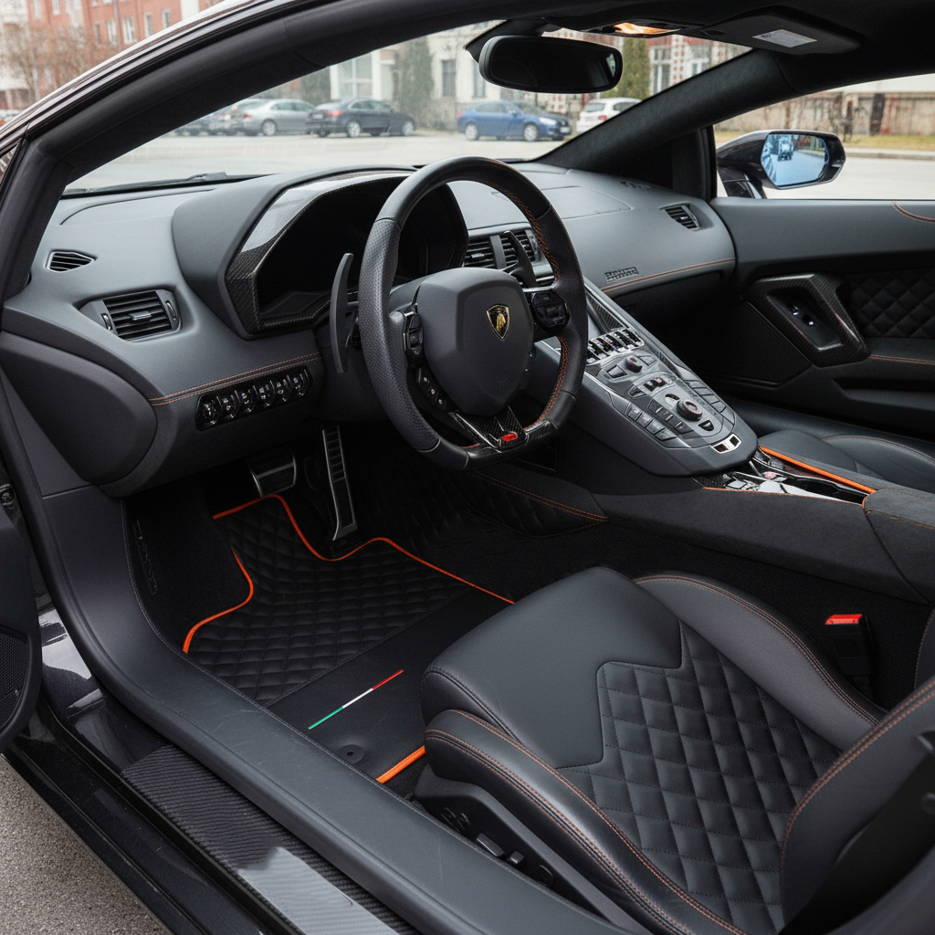 Black Carbon Fiber Floor Mats for Lamborghini Aventador - AutoWin.EU