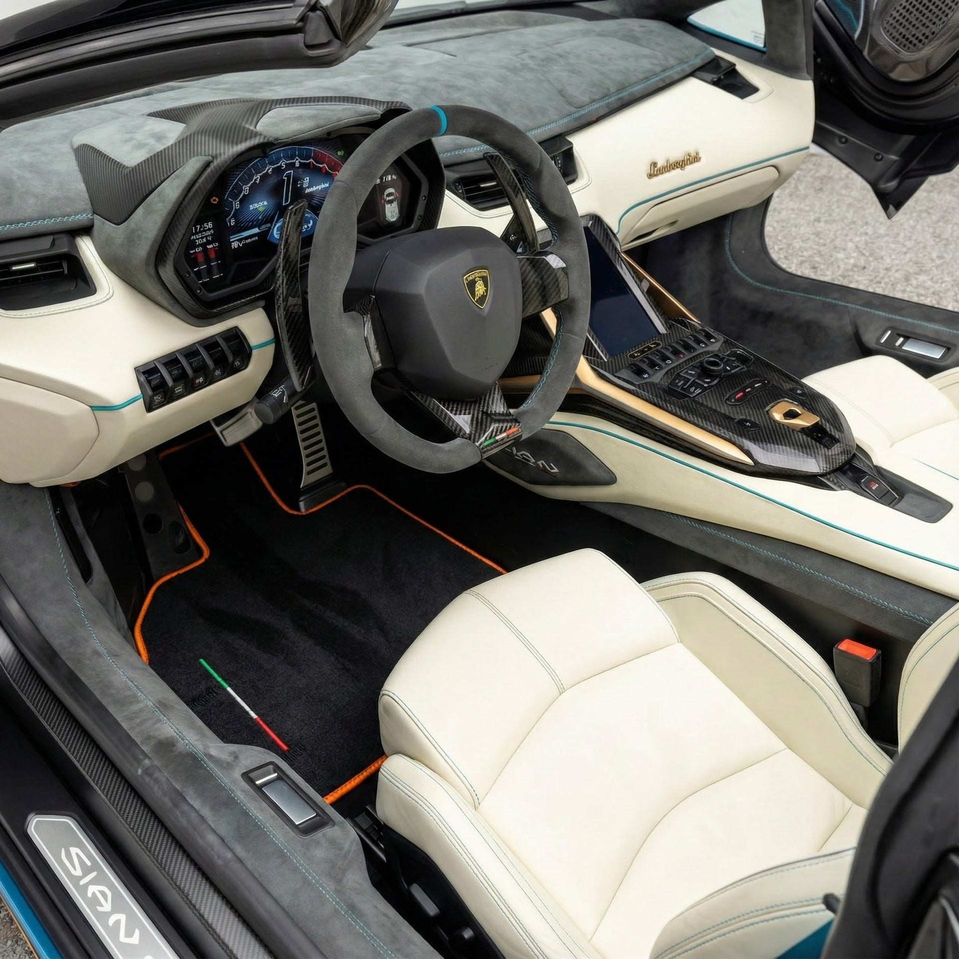 Customizable Floor Mats for Lamborghini Sian (2020-2022) | Orange Trim - AutoWin.EU