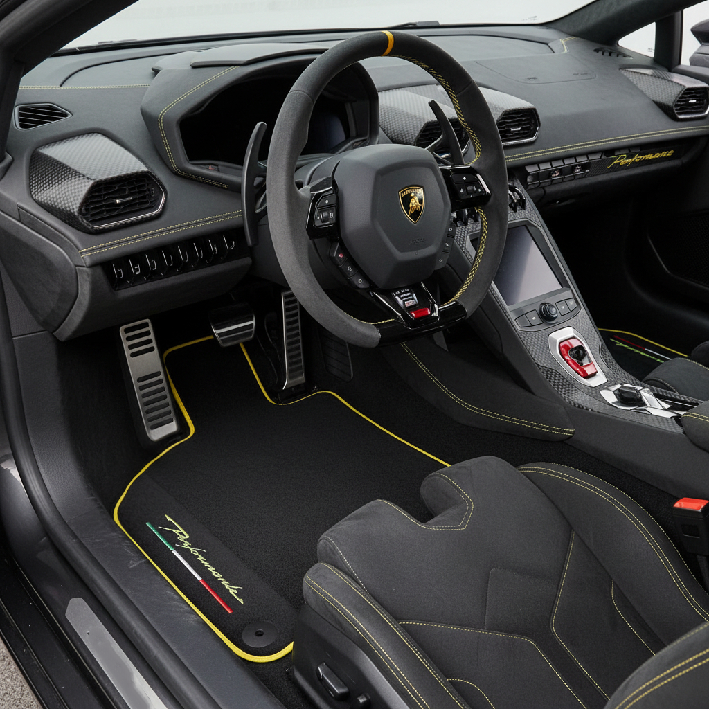 Black Carbon Fiber Floor Mats for Lamborghini Huracan STO - AutoWin.EU