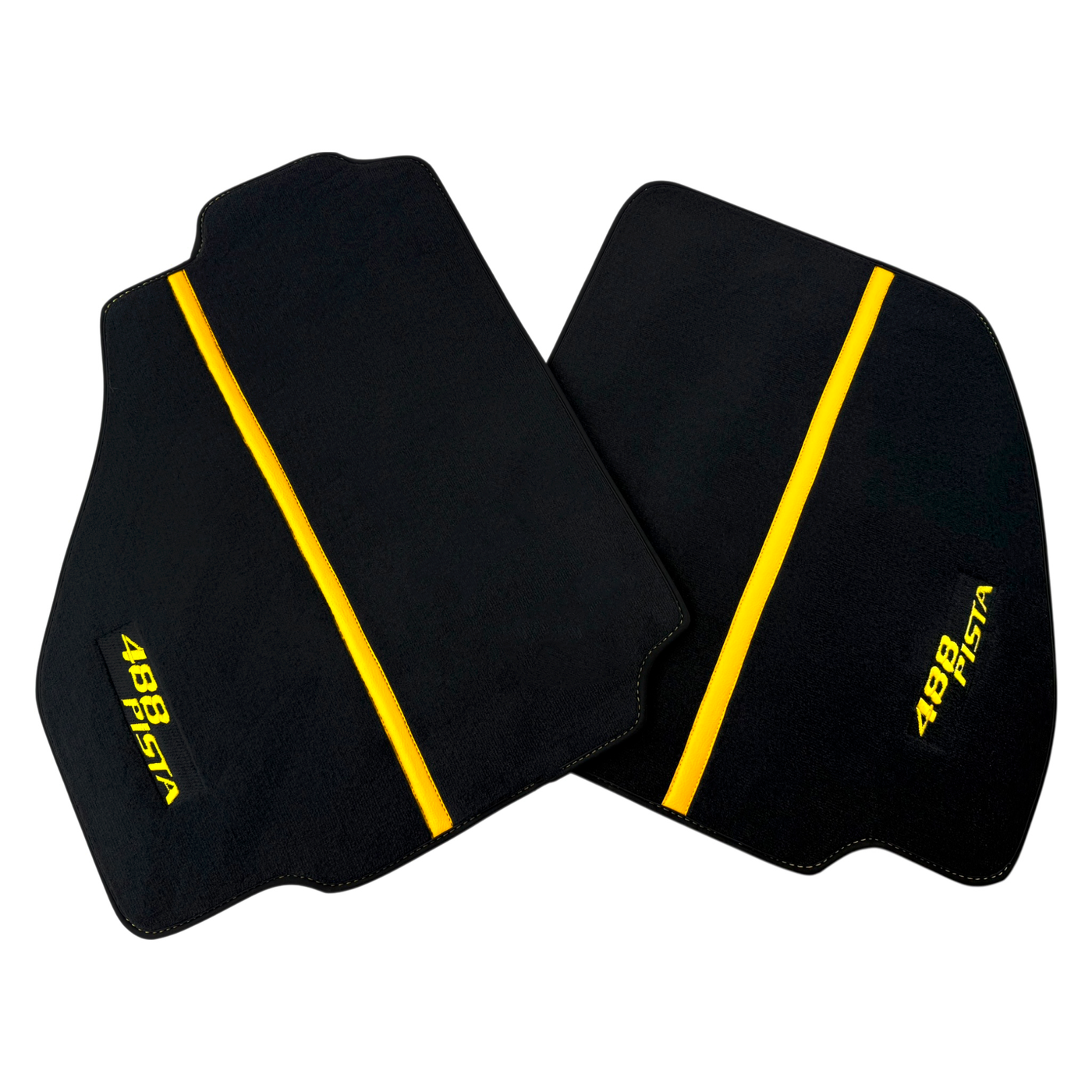 Black Floor Mats For Ferrari 488 Pista 2019-2021 With Yellow Leather