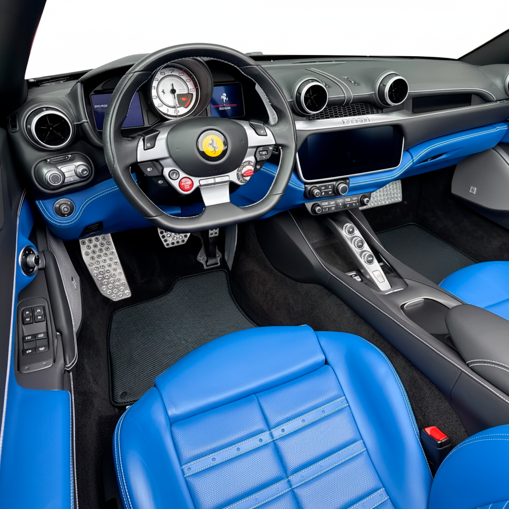 Carbon Fiber Leather Floor Mats For Ferrari Roma (2021-2024)