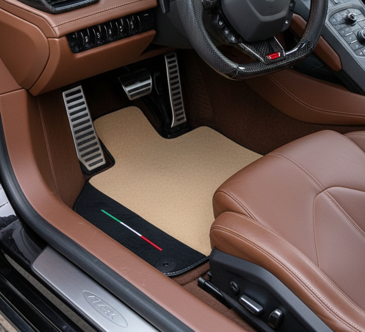 Custom Beige Floor Mats for Lamborghini Huracan Sterrato with Alcantara Leather