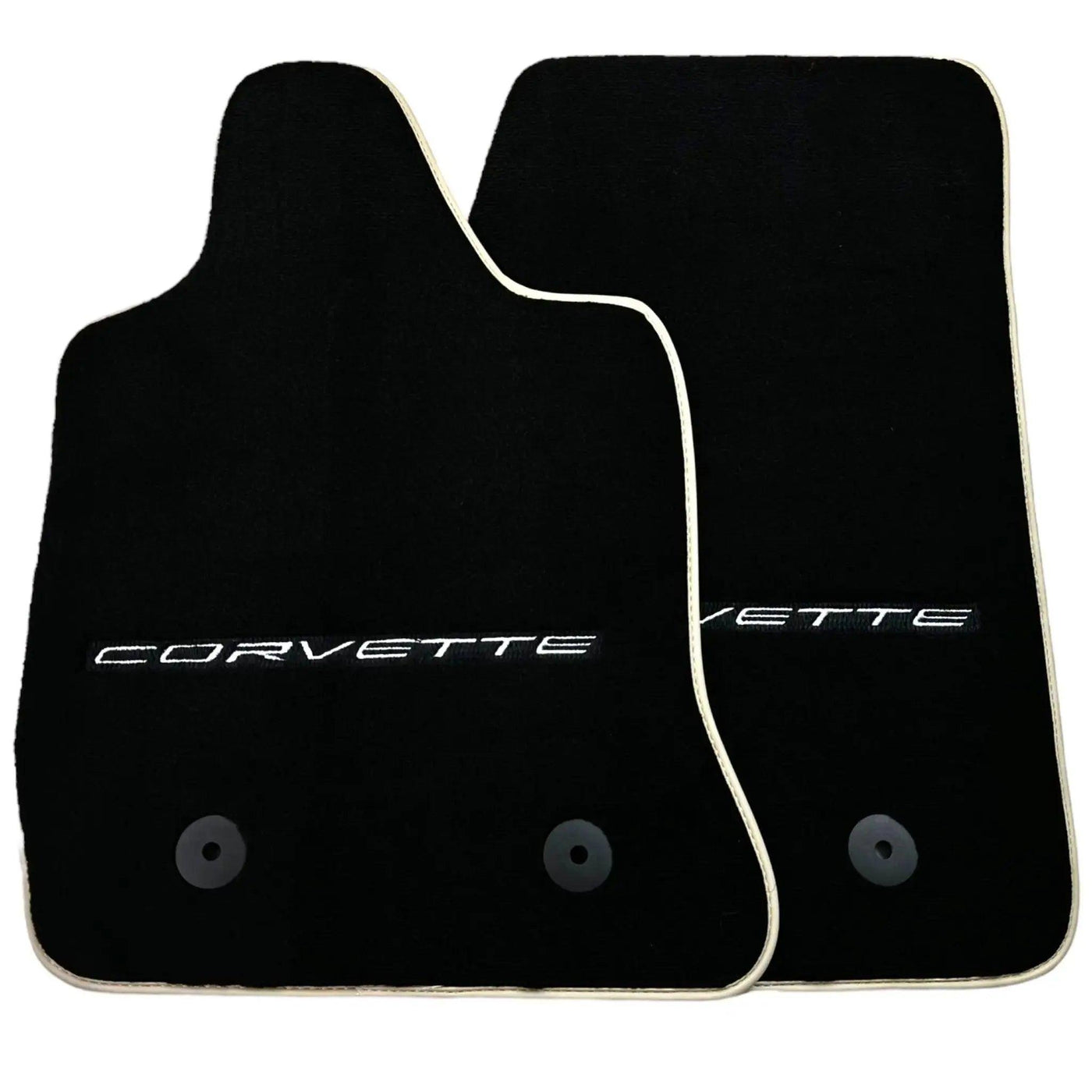 Black Floor Mats For Chevrolet Corvette C7 Targa Top (2014-2019) with Beige Trim - AutoWin