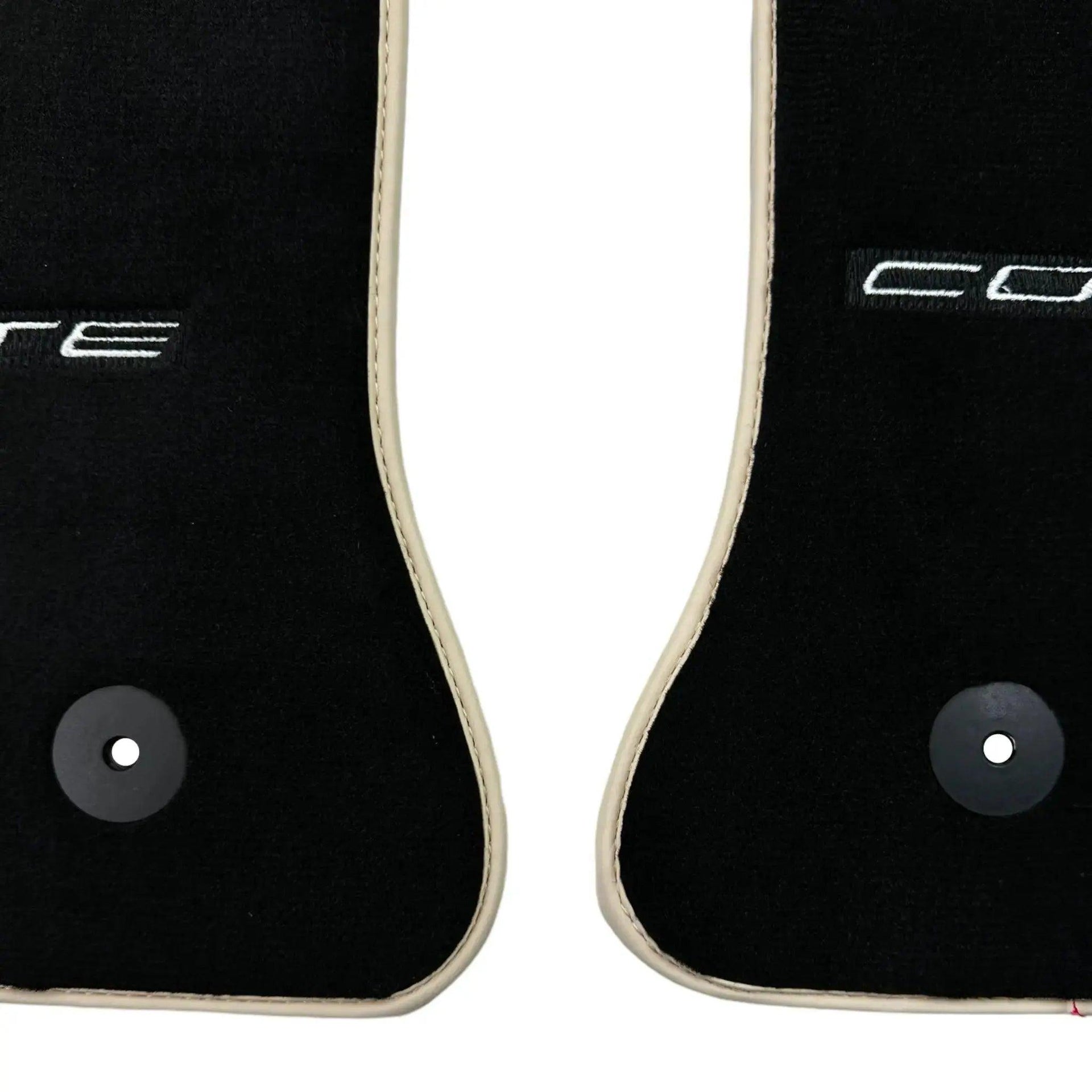 Black Floor Mats For Chevrolet Corvette C7 Targa Top (2014-2019) with Beige Trim - AutoWin