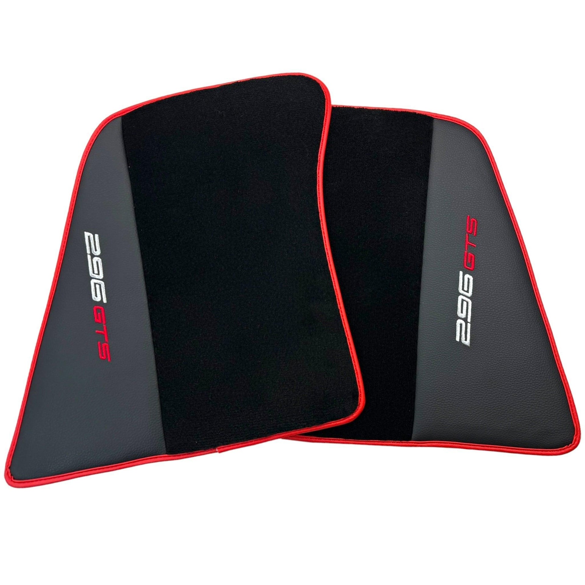 Black Floor Mats for Ferrari 296 GTS (2022-2024) with Leather and Red Trim - AutoWin