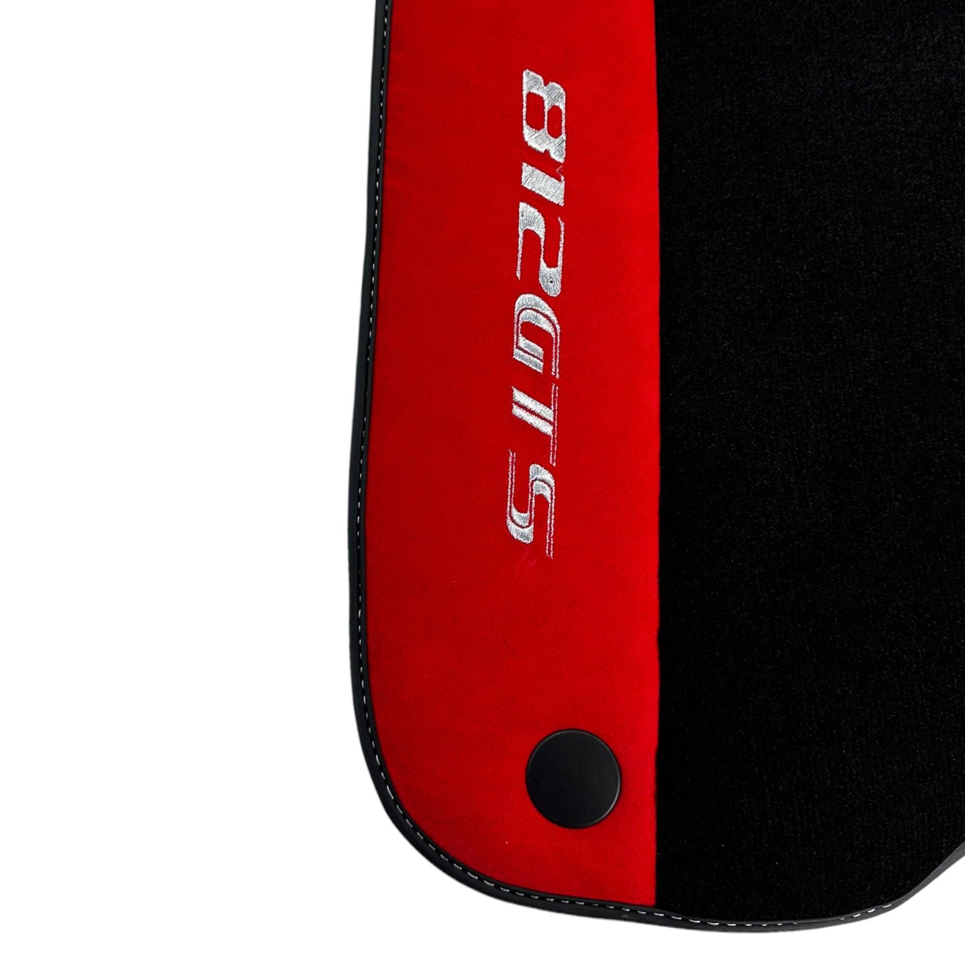 Black Floor Mats for Ferrari 812 GTS (2019-2023) with Red Alcantara Leather - AutoWin