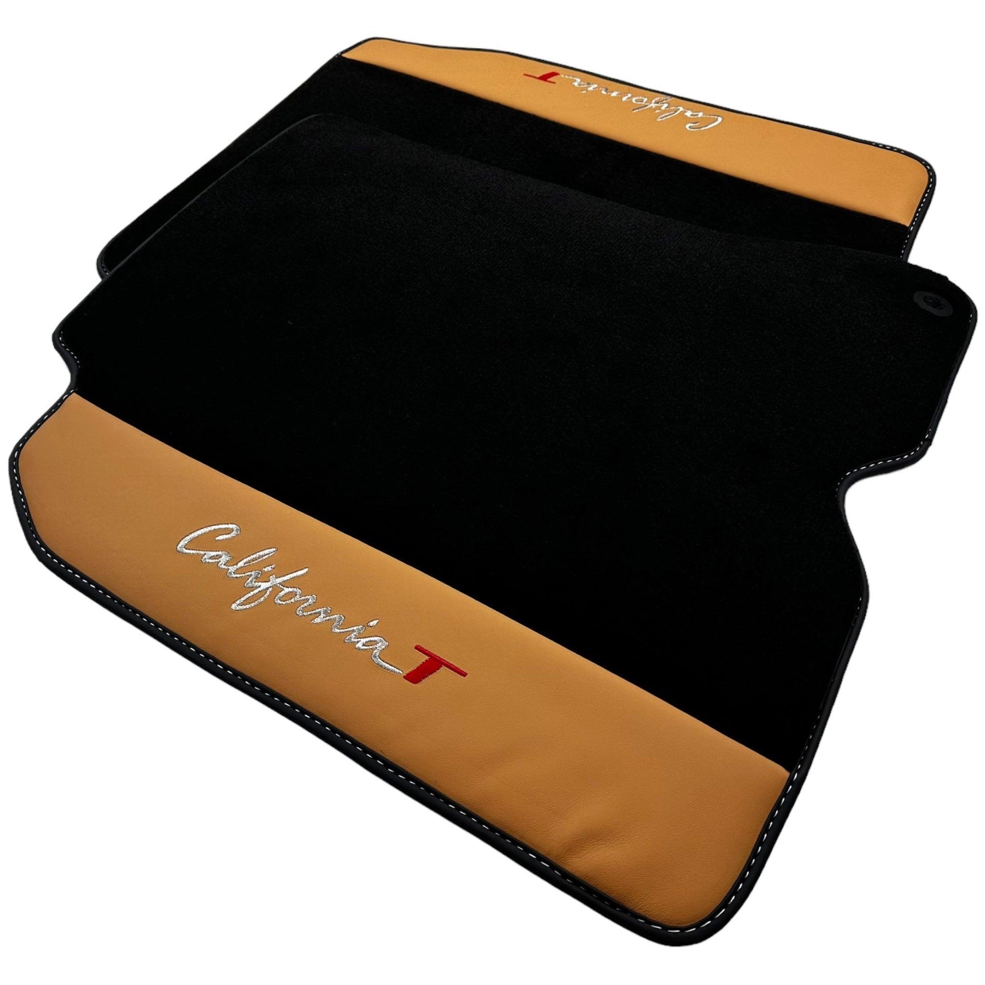 Black Floor Mats for Ferrari California T (2015-2018) with Beige Nappa Leather - AutoWin