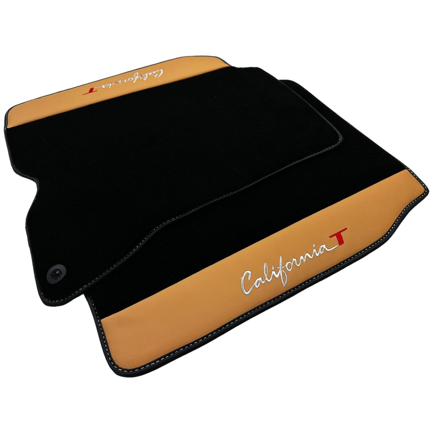 Black Floor Mats for Ferrari California T (2015-2018) with Beige Nappa Leather - AutoWin