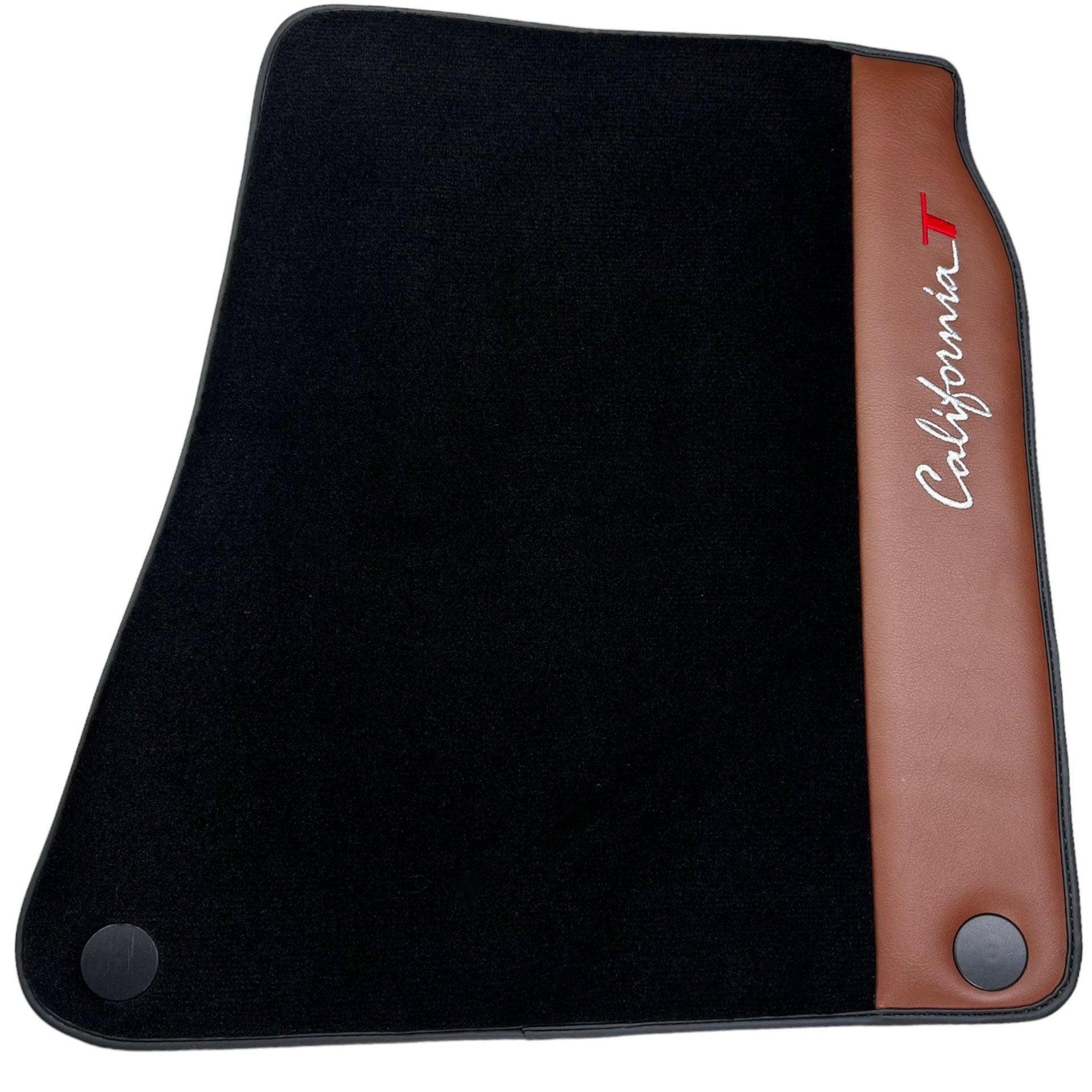 Black Floor Mats For Ferrari California T 2015–2018 with Brown Leather - AutoWin