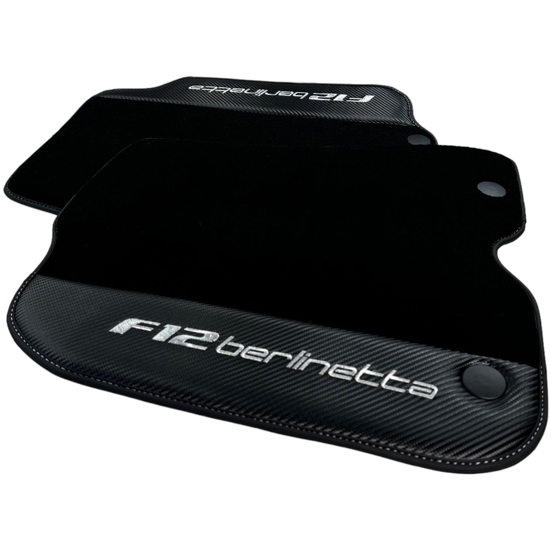 Black Floor Mats for Ferrari F12 Berlinetta (2012-2022) with Carbon Leather - AutoWin