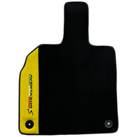 Black Floor Mats for Lamborghini Aventador S with Yellow Alcantara Leather - AutoWin