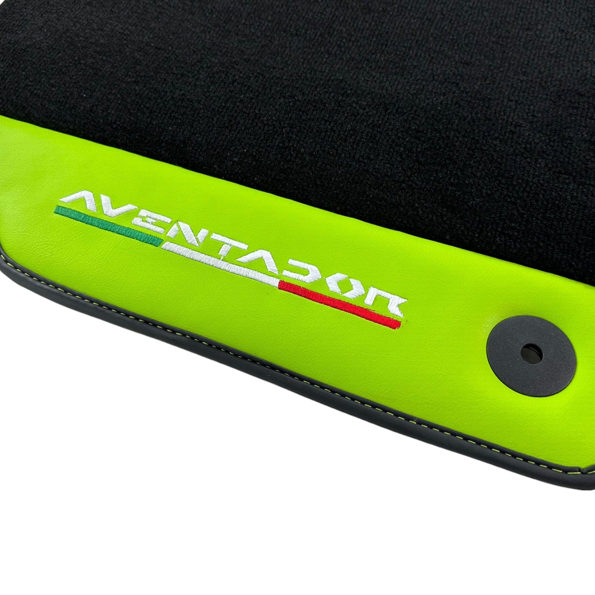 Black Floor Mats for Lamborghini Aventador With Green Leather - AutoWin