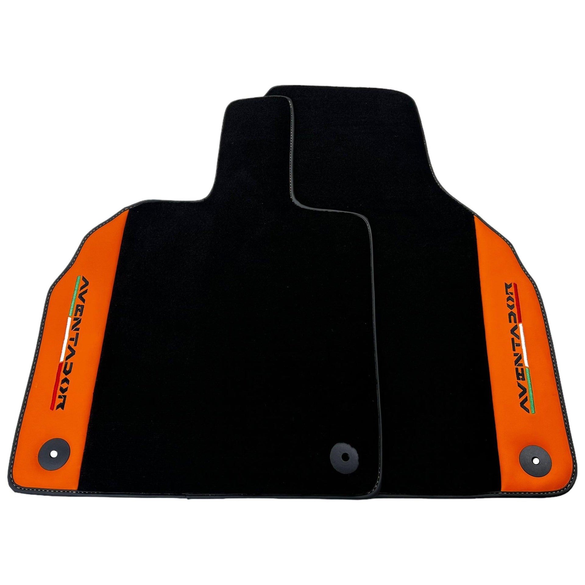 Black Floor Mats for Lamborghini Aventador with Orange (Arancia Leonis) Nappa Leather - AutoWin