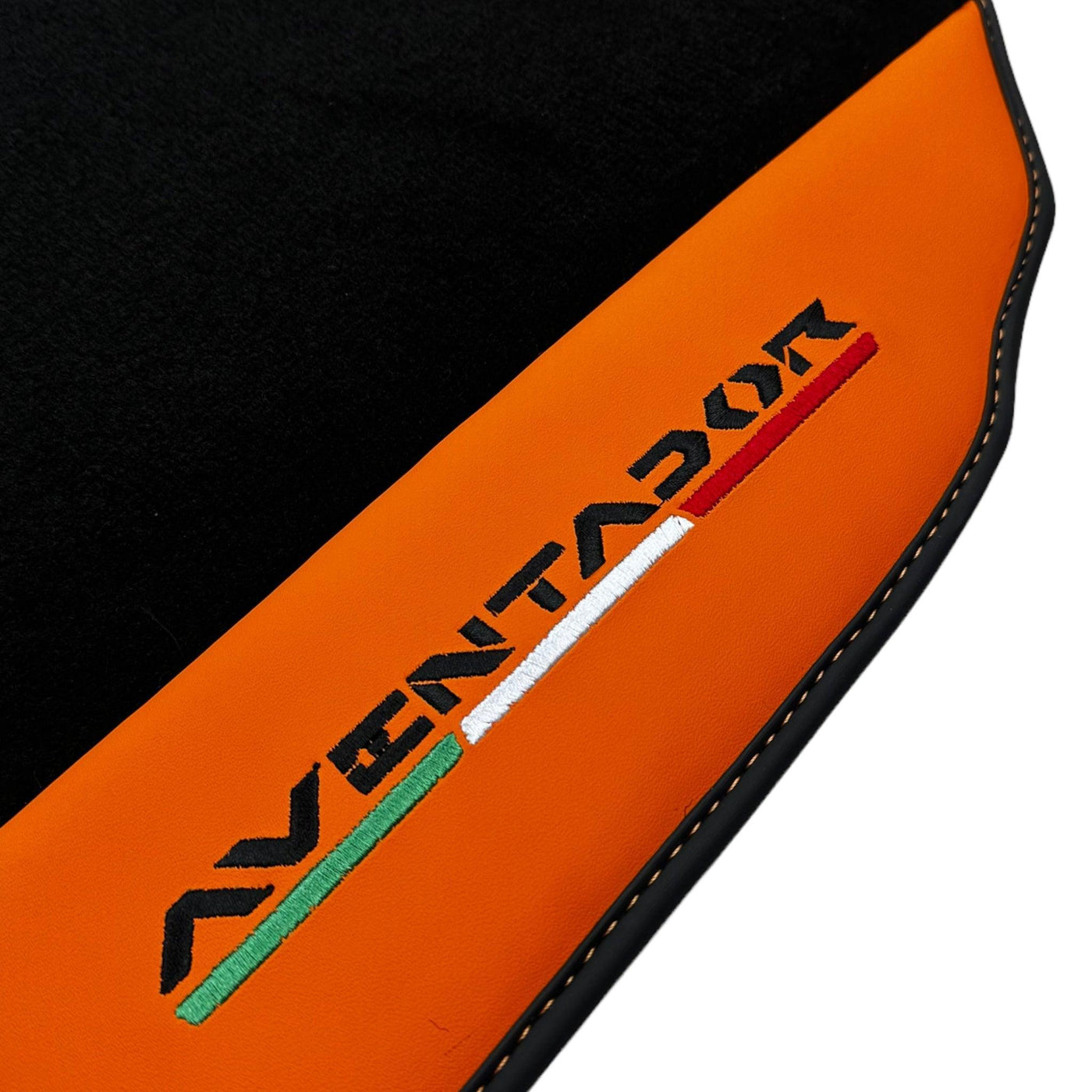 Black Floor Mats for Lamborghini Aventador with Orange (Arancia Leonis) Nappa Leather - AutoWin