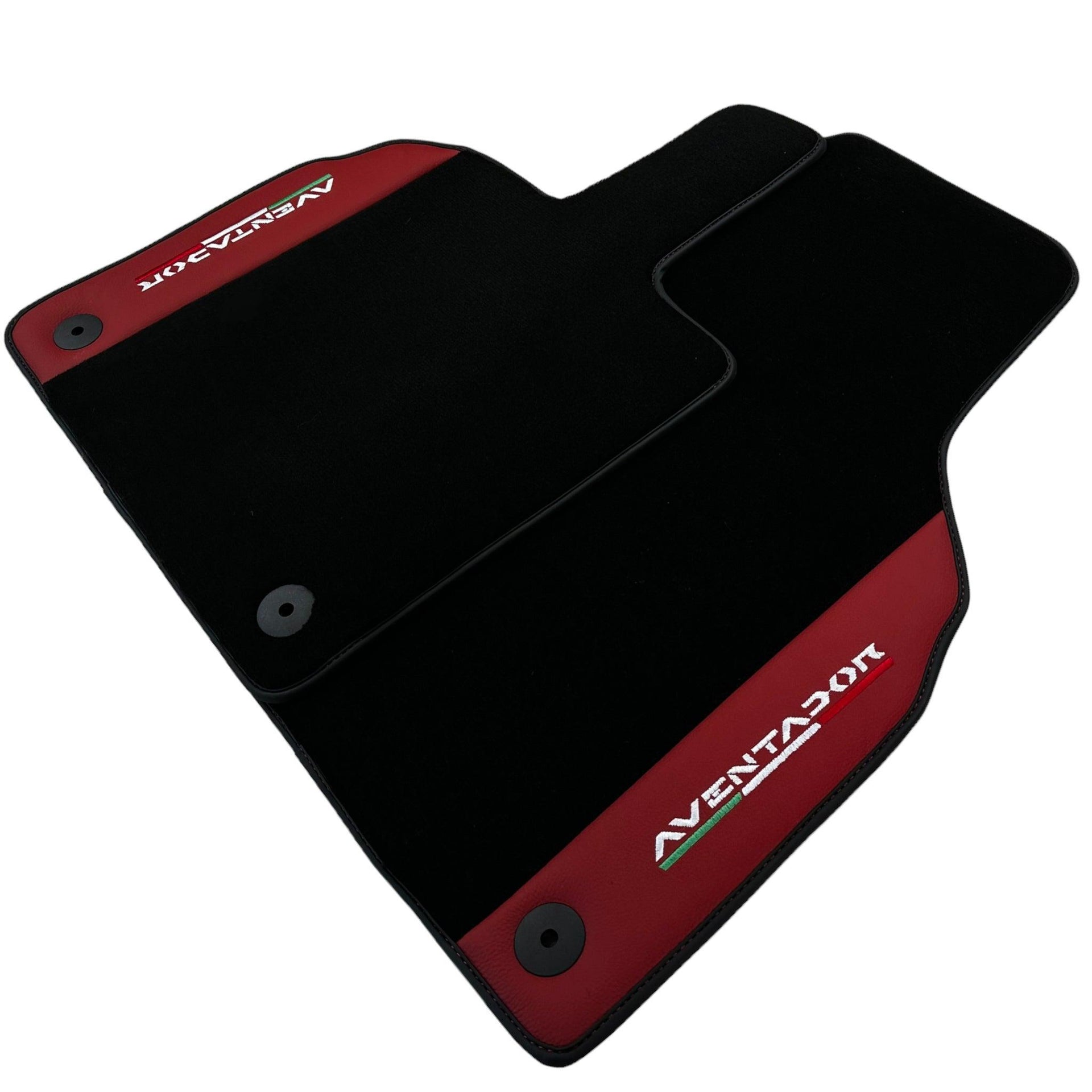 Black Floor Mats for Lamborghini Aventador With Red Leather - AutoWin