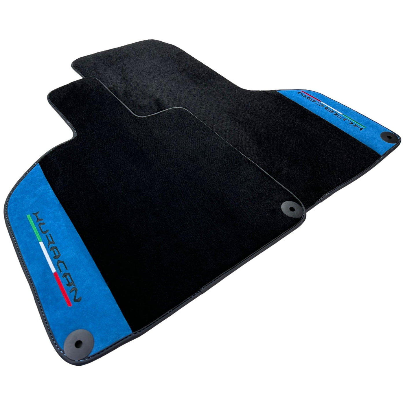 Black Floor Mats for Lamborghini Huracan 2014-2023 With Blue Alcantara Leather - AutoWin