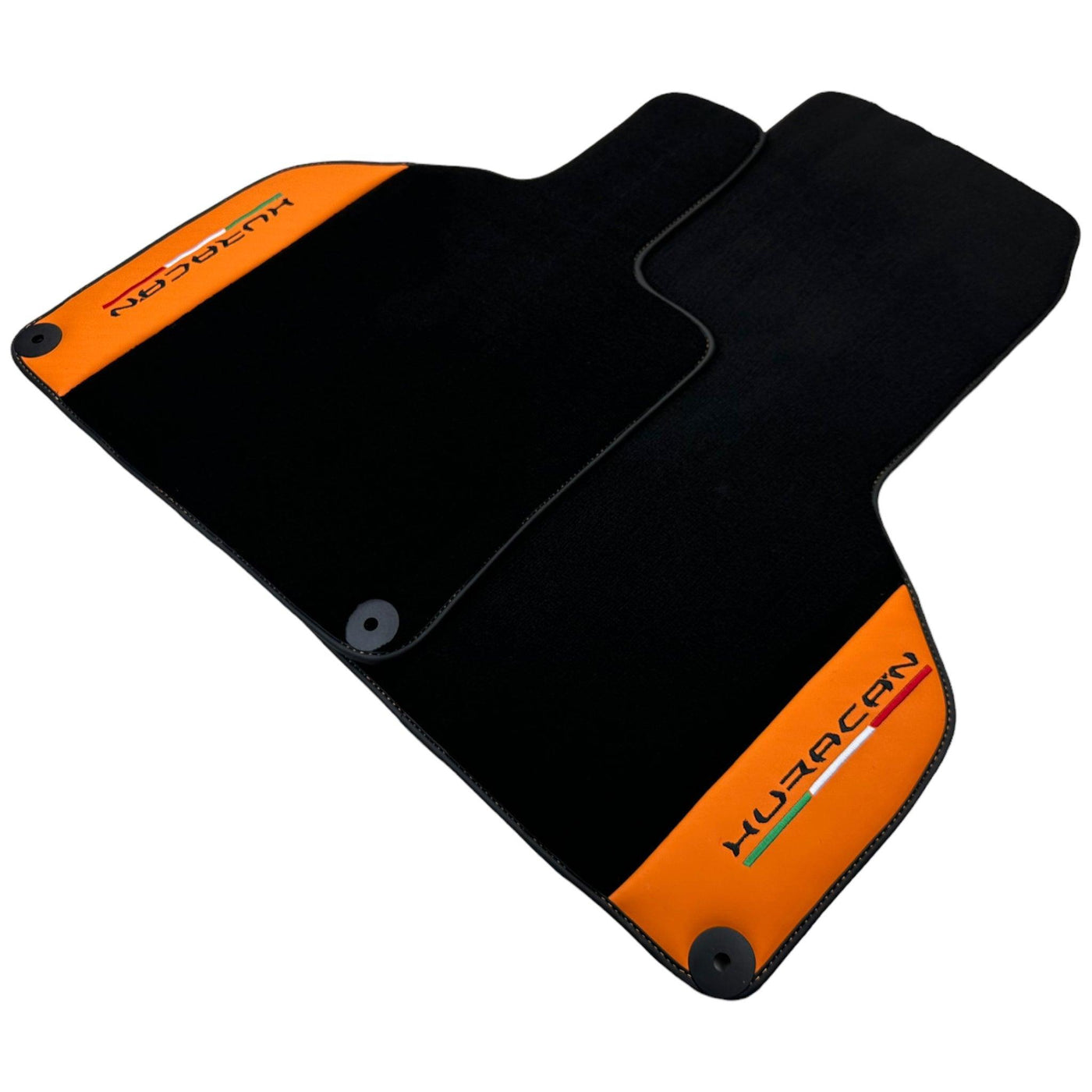 Black Floor Mats for Lamborghini Huracan With Orange (Arancia Leonis) Nappa Leather - AutoWin