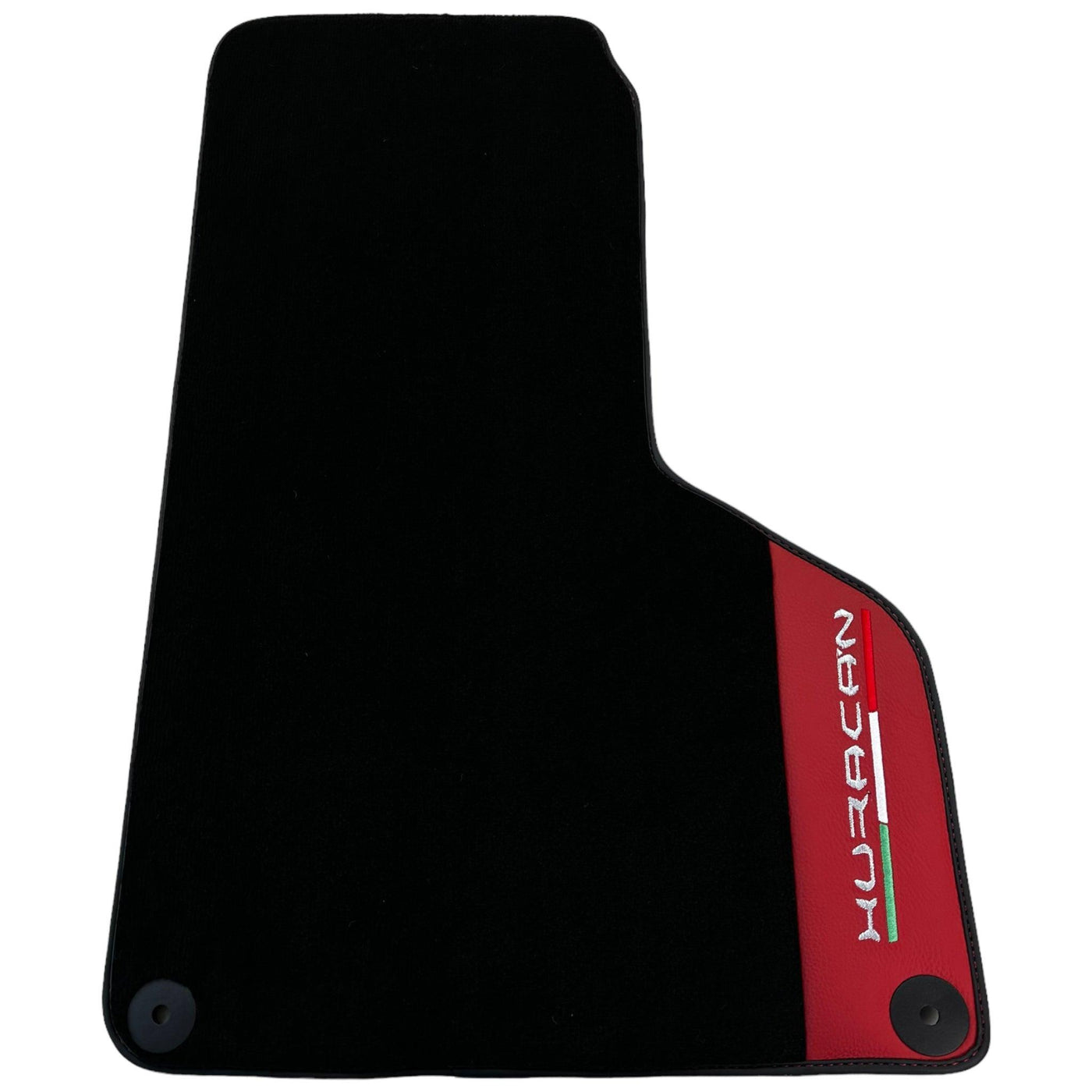 Black Floor Mats for Lamborghini Huracan With Red (Rosso Mysia) Leather - AutoWin
