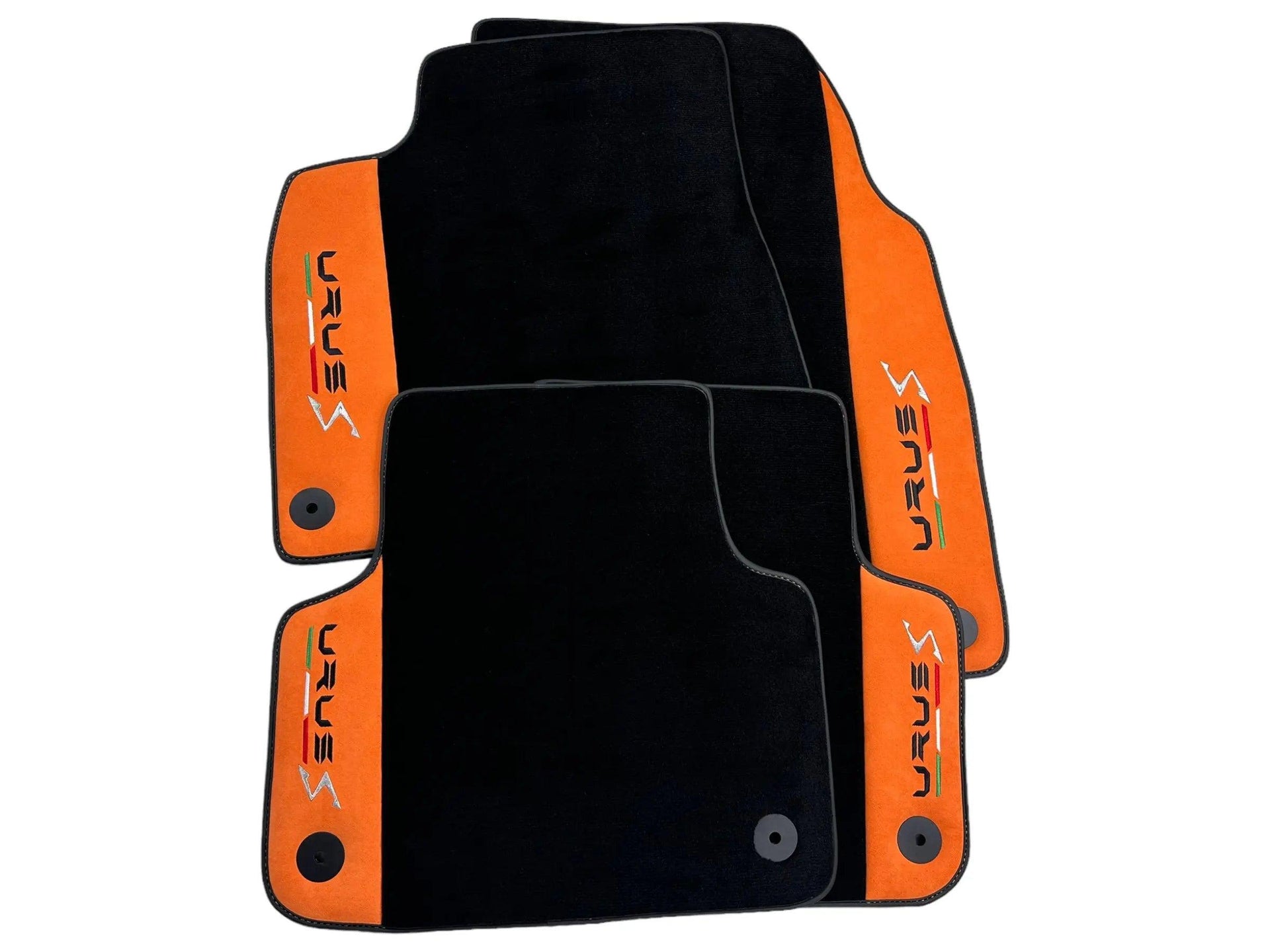 Black Floor Mats For Lamborghini Urus S With Orange Alcantara Leather - AutoWin