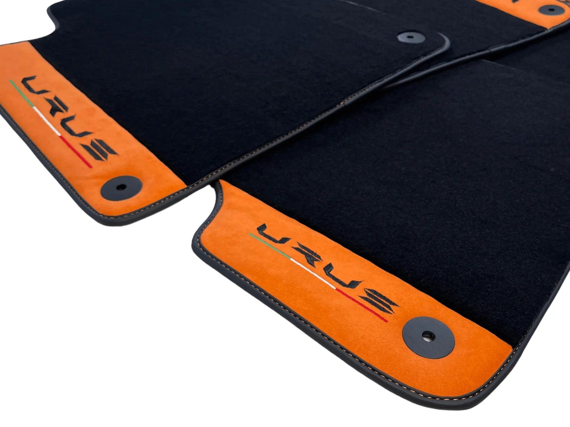 Black Floor Mats For Lamborghini Urus With Orange Alcantara Leather - AutoWin