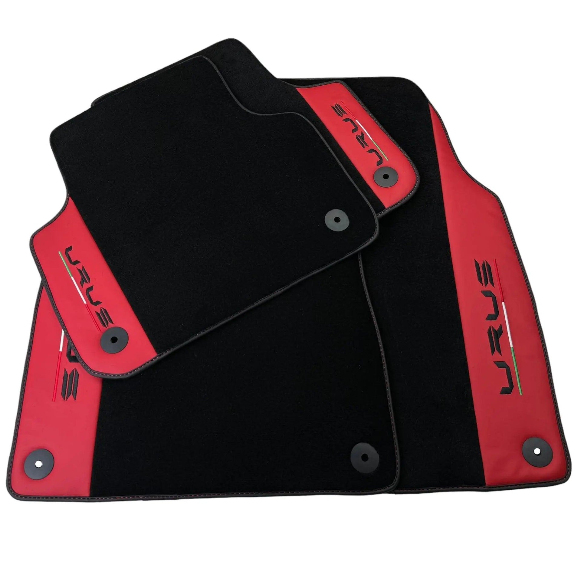 Black Floor Mats for Lamborghini Urus with Red Nappa Leather - AutoWin