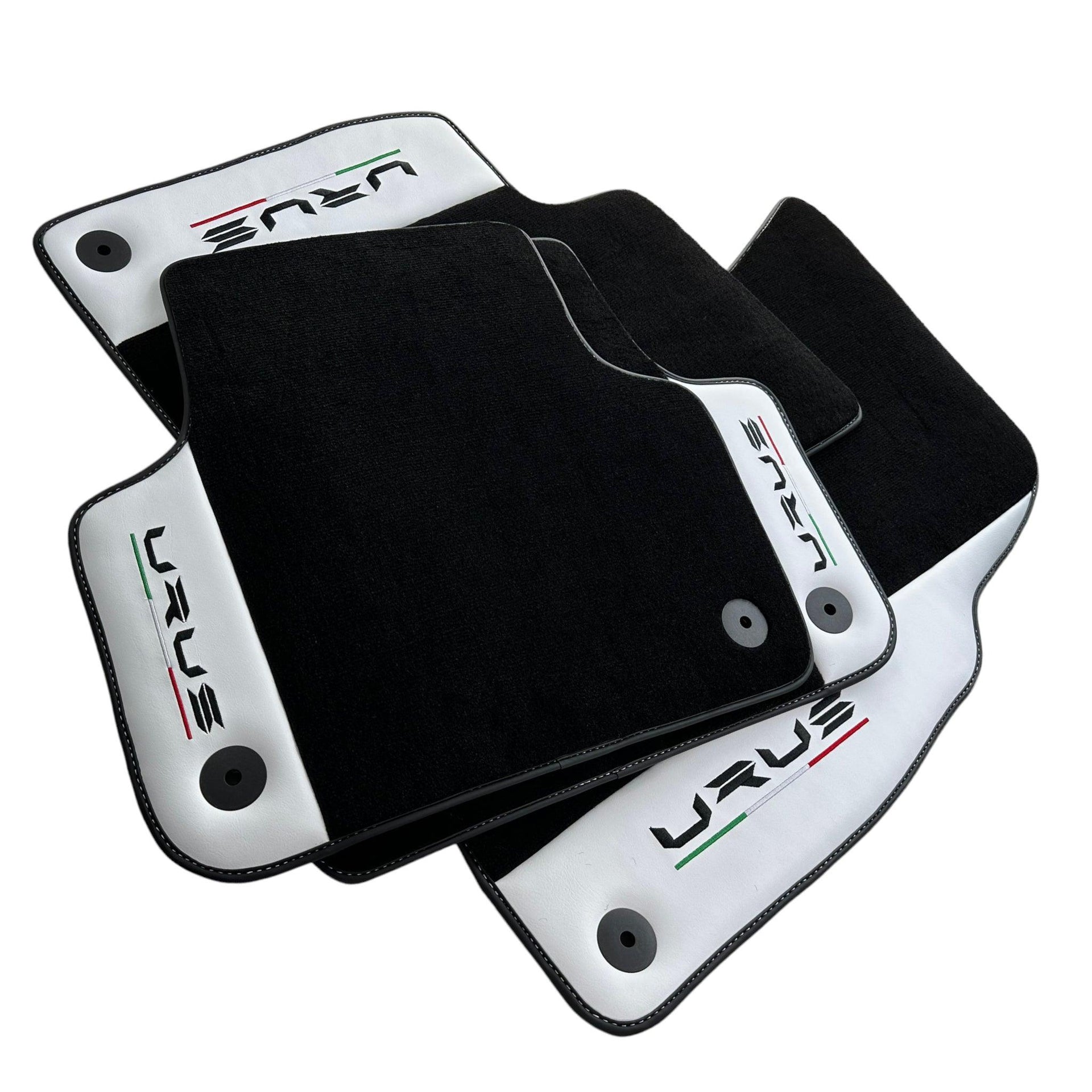 Black Floor Mats for Lamborghini Urus With White Leather - AutoWin
